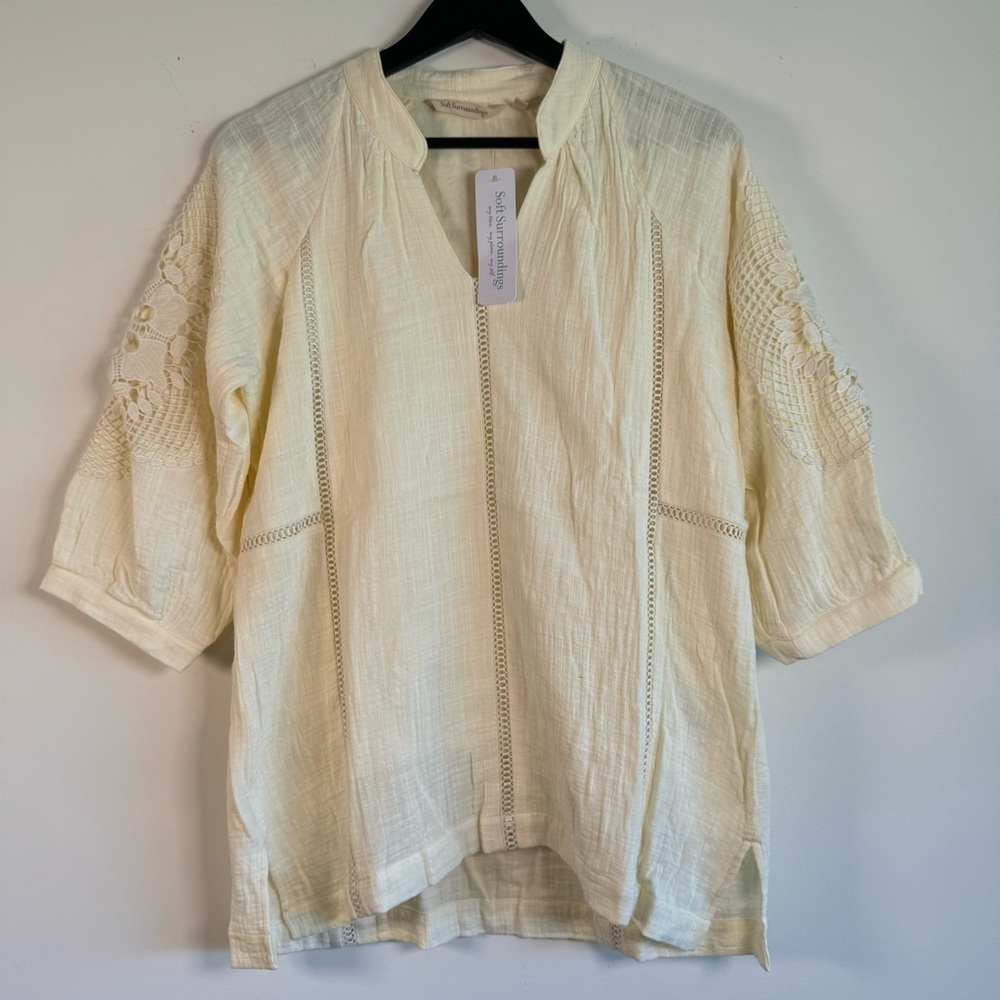 Soft Surroundings Magnolia Gauze Lace Trim Tunic Top size Small NWT